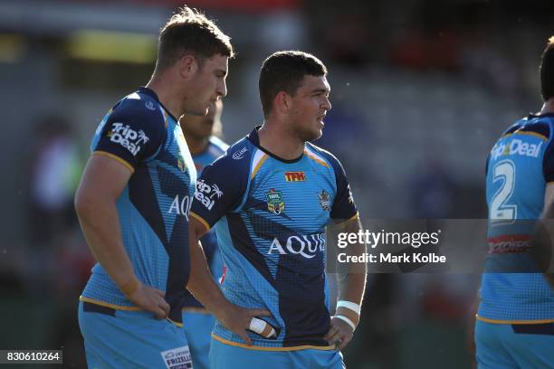 Ashley Taylor of the Titans looks dejected after a Dragons try during the round 23 NRL match between the St George Illawarra Dragons and the Gold...