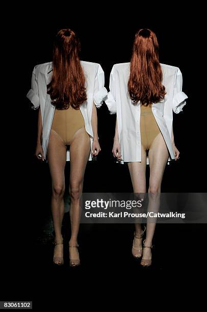 Model walks the runway during the Maison Martin Margiela show part of Paris Fashion Week Spring/Summer 2009 on September 29,2008 in Paris,France.