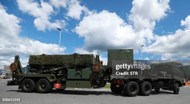 Surface-to-air missile is transported into Japan Ground Self-Defense Forces' Kaita base in Kaita town, Hiroshima prefecture on August 12, 2017. -...