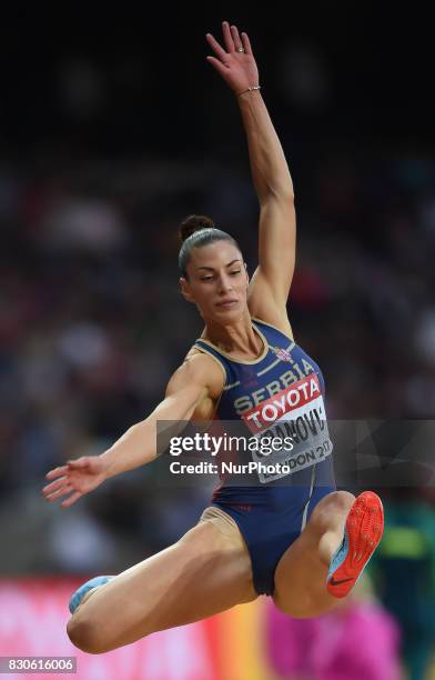 Ivana panovic of Serbia jumps in the long jump final in London at the 2017 IAAF World Championships athletics at the London Stadium in London on...