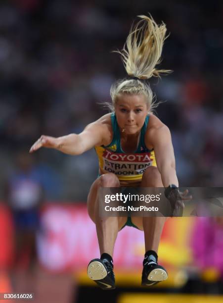 Brooke Strattonof Australia jumps in the long jump final in London at the 2017 IAAF World Championships athletics at the London Stadium in London on...