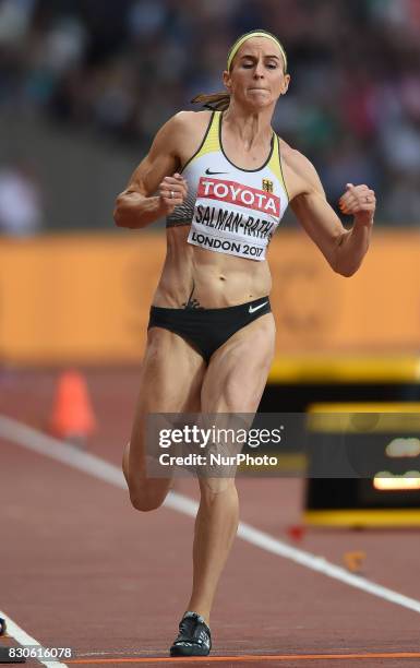 Claudia Salman-Rath of Germany jumps in the long jump final in London at the 2017 IAAF World Championships athletics at the London Stadium in London...