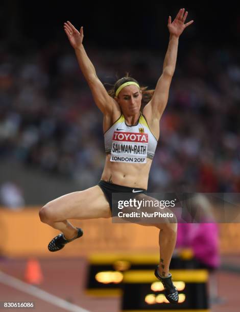 Claudia Salman-Rath of Germany jumps in the long jump final in London at the 2017 IAAF World Championships athletics at the London Stadium in London...