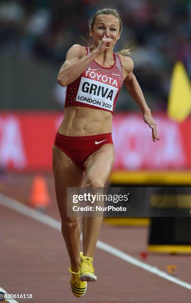 Lauma Grva of Latvia jumps in the long jump final in London at the 2017 IAAF World Championships athletics at the London Stadium in London on August...