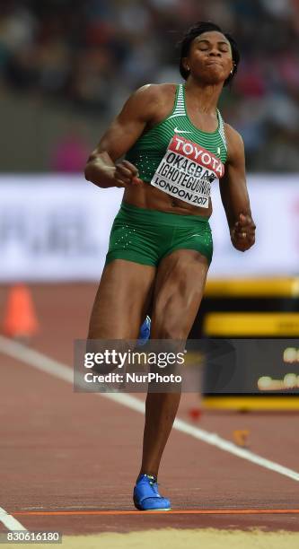 Blessing Okagbare-Ighoteguonor of Nigeria jumps in the long jump final in London at the 2017 IAAF World Championships athletics at the London Stadium...