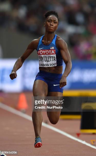 Tianna Bartoletta of USA jumps in the long jump final in London at the 2017 IAAF World Championships athletics at the London Stadium in London on...