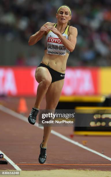 Claudia Salman-Rath of Germany jumps in the long jump final in London at the 2017 IAAF World Championships athletics at the London Stadium in London...