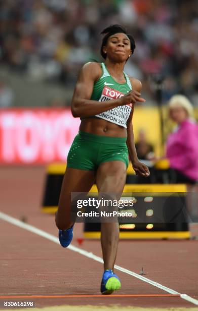 Blessing Okagbare-Ighoteguonor of Nigeria jumps in the long jump final in London at the 2017 IAAF World Championships athletics at the London Stadium...