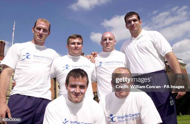 British Lions' Lawrence Dallaglio, Jason Leonard, Keith Wood and Martin Johnson , Tom Smith, Neil Jenkins , at Tylney Hall, Roterwick, before they...