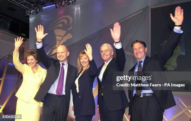 From left, Norma Major, Conservative Party leader William Hague, Ffion Hague, former Conservative Prime Minister John Major and Shadow Chancellor...