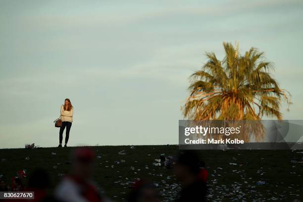 Member of the crowd stands on the hill after the round 23 NRL match between the St George Illawarra Dragons and the Gold Coast Titans at UOW Jubilee...