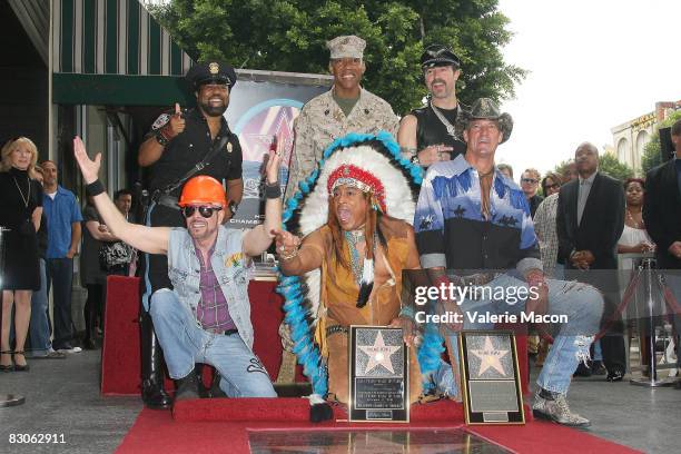 David Hodo, Felipe Rose, Jeff Olson, Ray Simpson, Alexander Briley and Eric Anzalone attend the Ceremony to honor The Village People with a star on...