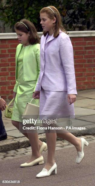 Princess Eugenie and Princess Beatrice arrive St George's Chapel in the precincts of Windsor Castle for a service of thanksgiving. Fifty Royals were...