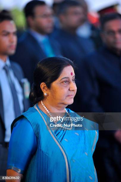 External Affairs Minister of India Sushma Swaraj attend reception hosted at India House to mark 70 Years of India's independence at Kathmandu, Nepal...