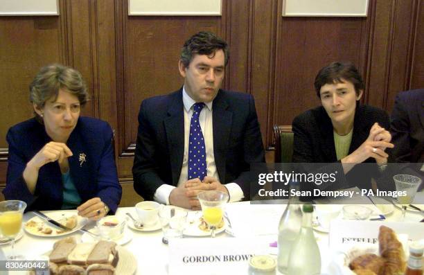Chancellor Gordon Brown with Trade and Industry Secretary Patricia Hewitt and Education and Skills Secretary Estelle Morris at a breakfast meeting...