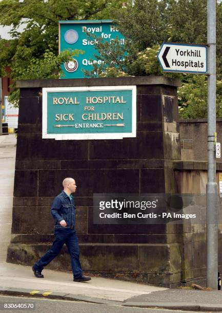 Entrance to the Royal Hospital for Sick Children at Yorkhill in Glasgow, which is at the centre of a controversy over the removal of body parts going...