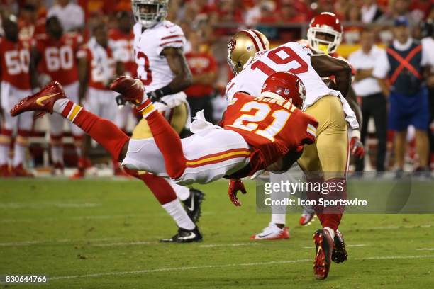 Kansas City Chiefs cornerback Eric Murray can't make the tackle on San Francisco 49ers wide receiver Aldrick Robinson on a 63-yard catch and run in...
