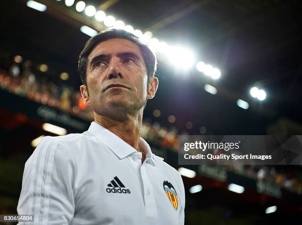 Valencia CF manager Marcelino Garcia Toral looks on at the pre-season friendly match between Valencia CF and Atalanta BC at Estadio Mestalla on...