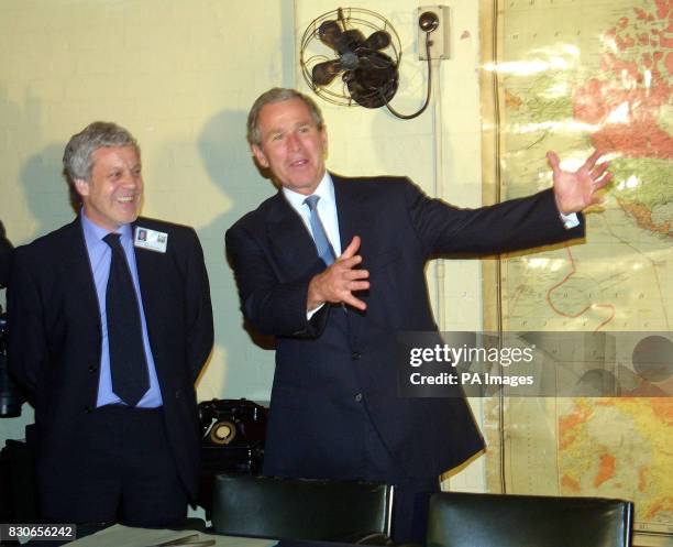 President George W. Bush and Philip Reed , Curator of the Winston Churchill's Cabinet War Rooms in London, during the President's visit to the Rooms....