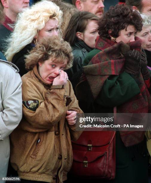 Mourners outside the sacred heart church, Kirkby, where the funeral of 2-year-old murder victim James Bulger was taking place. 22/6/01: James...