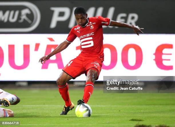 Ludovic Baal of Stade Rennais during the French Ligue 1 match between Stade Rennais and Olympique Lyonnais at Roazhon Park on August 11, 2017 in...