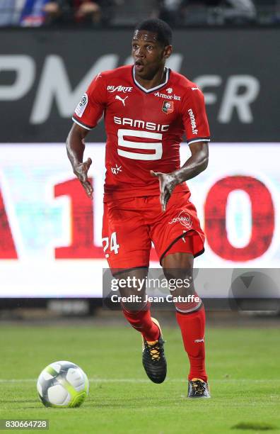 Ludovic Baal of Stade Rennais during the French Ligue 1 match between Stade Rennais and Olympique Lyonnais at Roazhon Park on August 11, 2017 in...