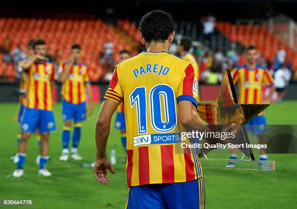 Daniel Parejo of Valencia after the end of the pre-season friendly match between Valencia CF and Atalanta BC at Estadio Mestalla on August 11, 2017...