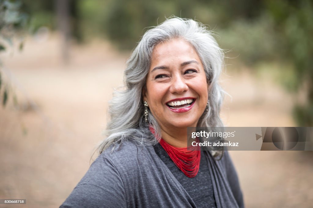 Beautiful Mexican Woman with White Hair