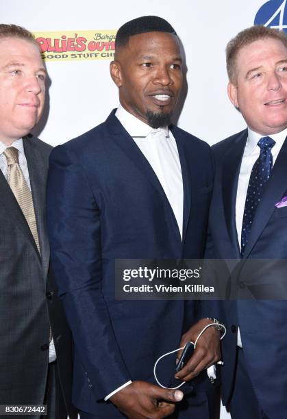 Dana Pump,Jamie Foxx and David Pump attend the 17th Annual Harold & Carole Pump Foundation Gala at The Beverly Hilton Hotel on August 11, 2017 in...