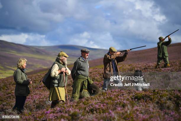 Head keeper Graeme MacDonald leads a shooting party at the beginning of a new shooting season on a grouse moor at the Alvie Estate on August 12, 2017...