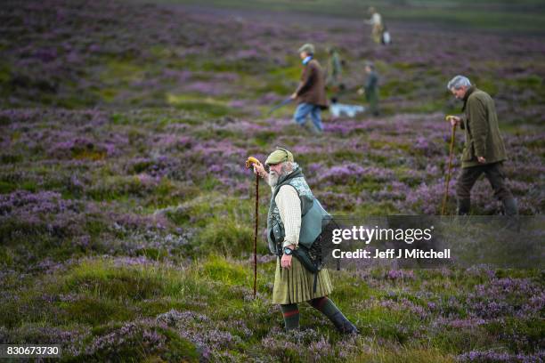 Head keeper Graeme MacDonald leads a shooting party at the beginning of a new shooting season on a grouse moor at the Alvie Estate on August 12, 2017...