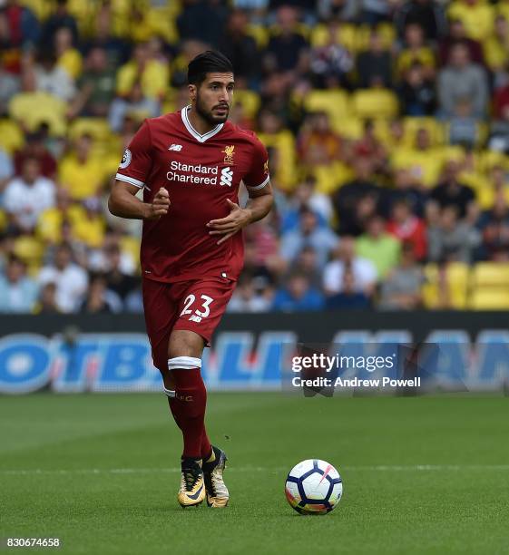 Emre Can of Liverpool during the Premier League match between Watford and Liverpool at Vicarage Road on August 12, 2017 in Watford, England.