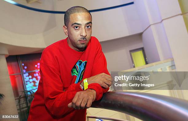 Target from Roll Deep arrives at adidas's 'adizone' album launch party for Kano, at the Indigo Lounge at the 02 Arena on September 30, 2008 in...