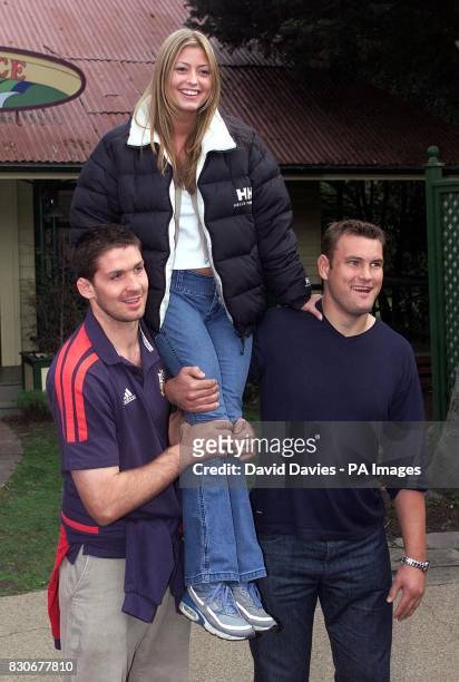 British and Irish Lions players Scott Murray and Jeremy Davidson meet actress Holly Valance who plays Flick in the Neighbours television programme....
