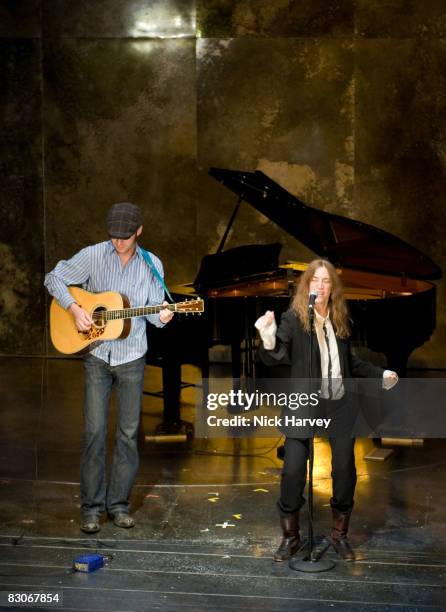 Jackson Smith and Patti Smith perform at 'Cries from the Heart' presented by Human Rights Watch at the Theatre Royal Haymarket on June 8, 2008 in...