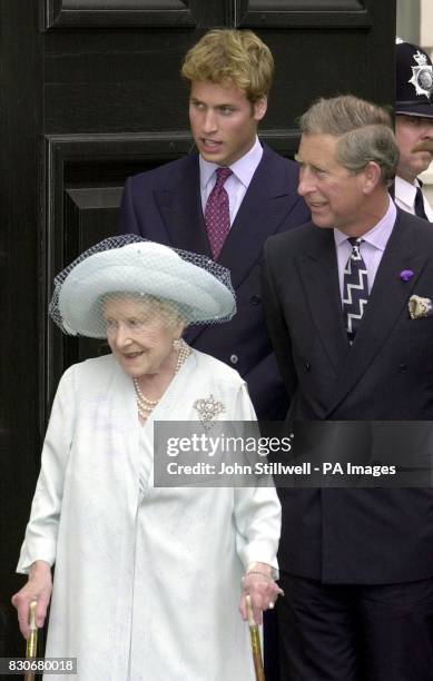 Queen Elizabeth The Queen Mother with her grandson the Prince of Wales, and his son Prince William outside Clarence House. The Royal family were at...