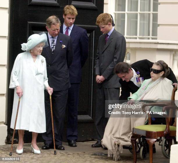 Queen Elizabeth The Queen Mother with Prince of Wales, Prince William, Prince Harry and Princess Margaret outside Clarence House, London, on the day...