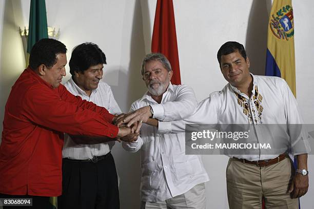 Venezuela's President Hugo Chavez, Bolivia's President Evo Morales, Brazil's President Luiz Inacio Lula da Silva and Ecuador's President Rafael...