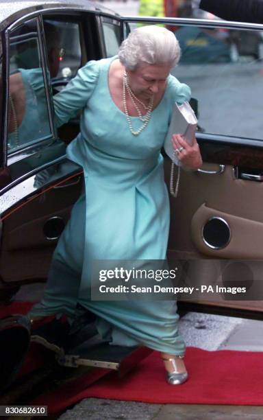 The Queen arriving at the Royal Opera House in Covent Garden, accompanying the Queen Mother as she finishes off her 101st birthday celebrations with...