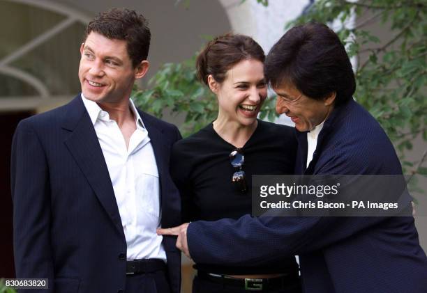 British actor and comedian Lee Evans with actress Claire Forlani and martial arts actor Jackie Chan, at a photo-call in Dublin to announce the...