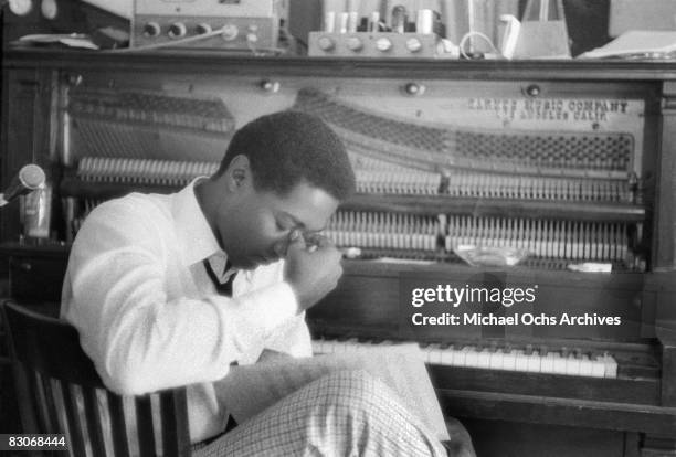 Soul singer Sam Cooke in a pensive moment at RCA recording studio circa 1960 in Los Angeles, California.