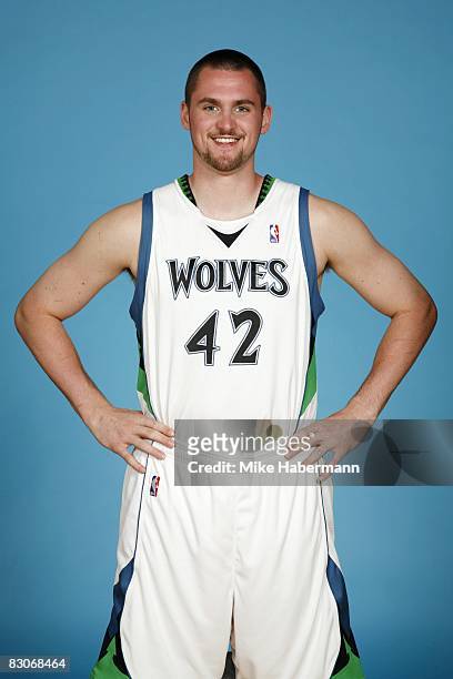 Kevin Love of the Minnesota Timberwolves poses for a portrait during NBA Media Day on September 29, 2008 at the Target Center in Minneapolis,...