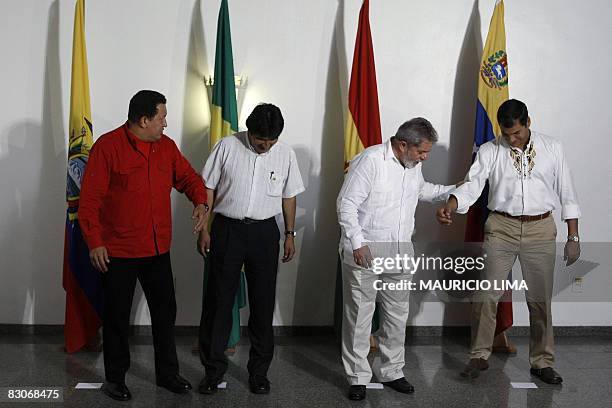 Venezuela's President Hugo Chavez, Bolivia's President Evo Morales, Brazil's President Luiz Inacio Lula da Silva and Ecuador's President Rafael...