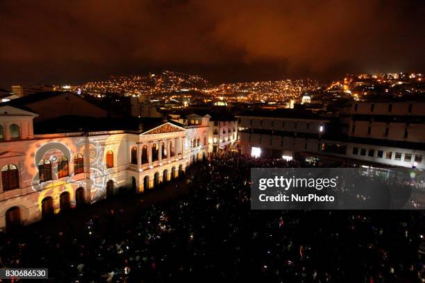 The second edition of the festival of lights illuminated Quito's Historic Center in Quito, August 11, 2017. This event is unique in Latin America and...