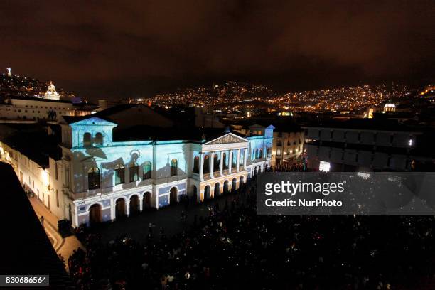 The second edition of the festival of lights illuminated Quito's Historic Center in Quito, August 11, 2017. This event is unique in Latin America and...
