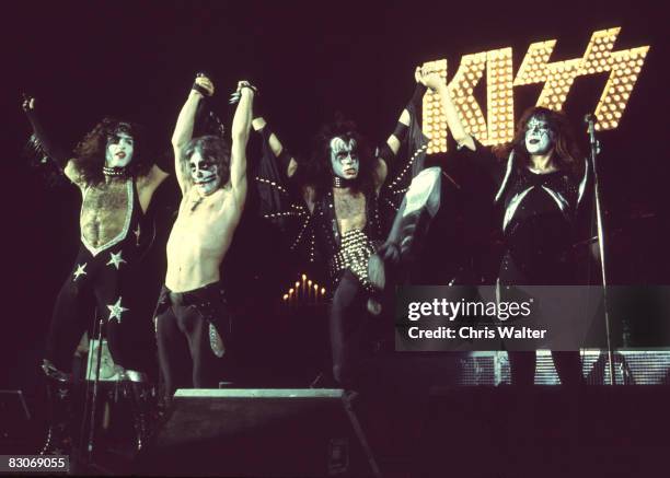 Paul Stanley, Peter Criss, Gene Simmons and Ace Frehley of KISS in London, 1976