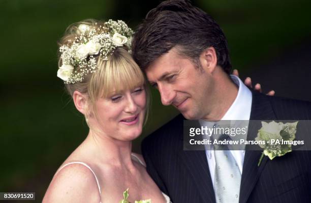 Actress Sarah Lancashire with her new husband Peter Salmon, Director of BBC Sport, after their wedding at Langar Hall, nr Nottingham.