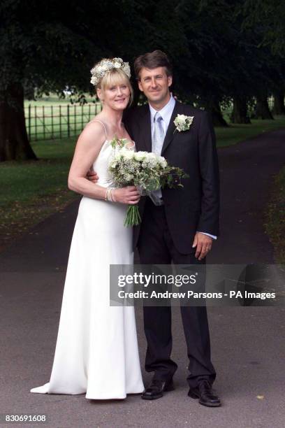 Actress Sarah Lancashire with her new husband Peter Salmon, Director of BBC Sport, after their wedding at Langar Hall, nr Nottingham. * : Sarah...
