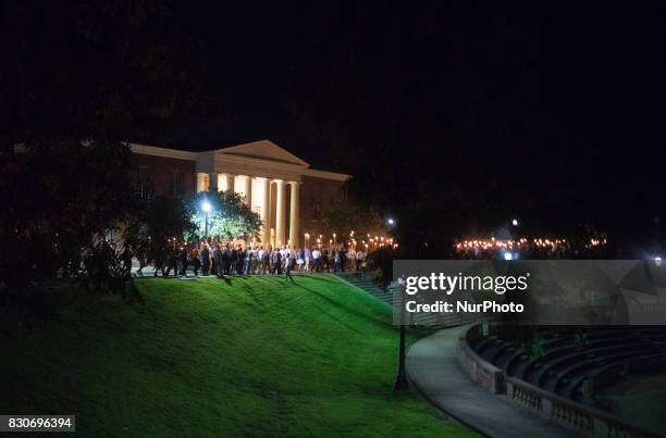 Neo Nazis, Alt-Right, and White Supremacists take part a the night before the 'Unite the Right' rally in Charlottesville, VA, white supremacists...