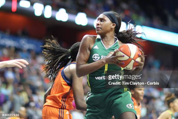 August 8: Forward Crystal Langhorne of the Seattle Storm in action during the Connecticut Sun Vs Seattle Storm WNBA regular season game at Mohegan...